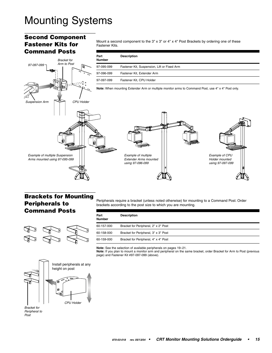 Mounting systems, Second component fastener kits for command posts, Brackets for mounting peripherals to command posts | Ergotron CRT Monitor User Manual | Page 15 / 28