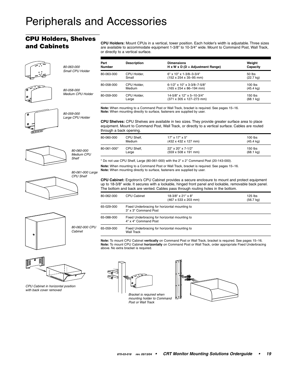 Peripherals and accessories, Cpu holders, shelves and cabinets | Ergotron CRT Monitor User Manual | Page 19 / 28