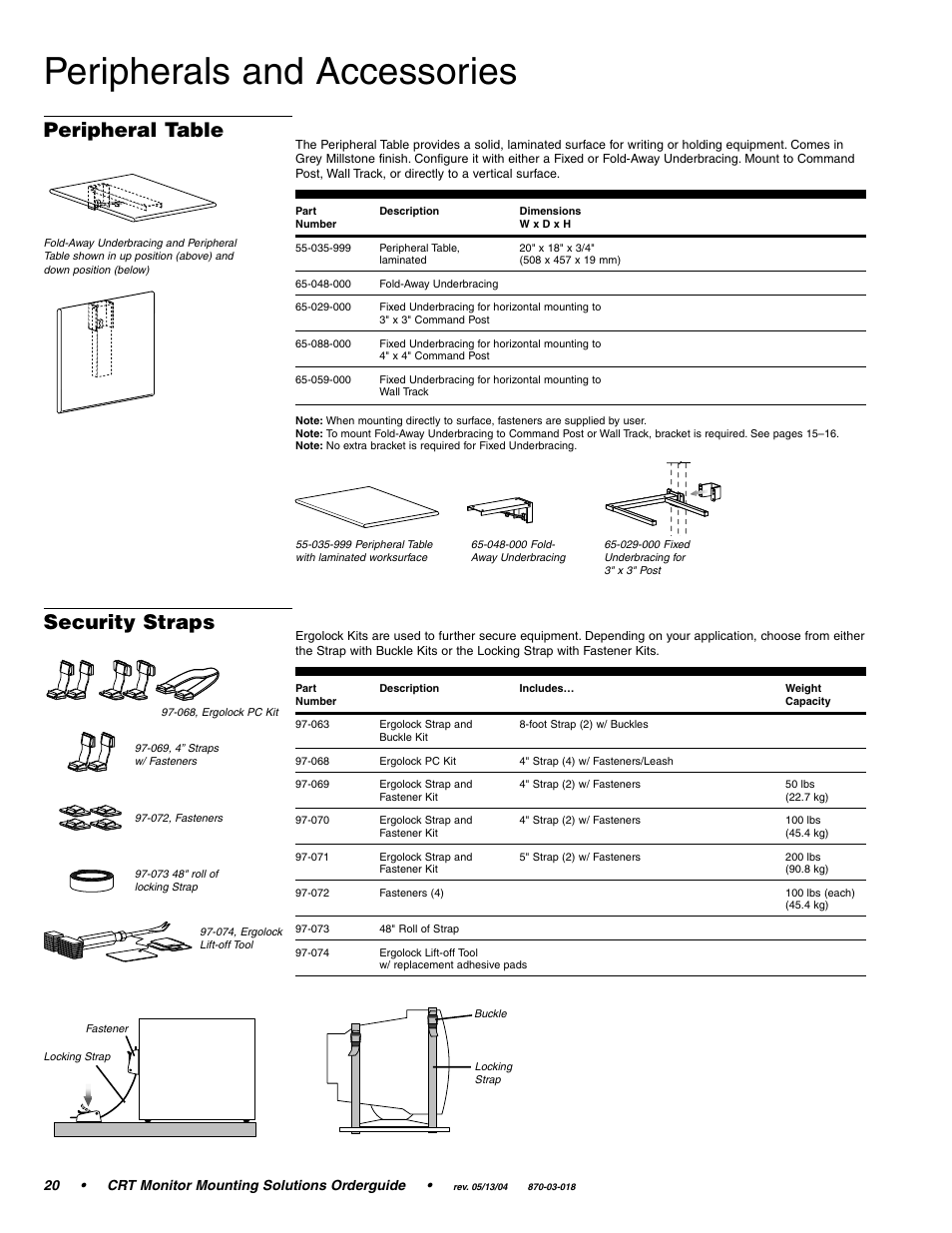Peripherals and accessories, Peripheral table security straps | Ergotron CRT Monitor User Manual | Page 20 / 28