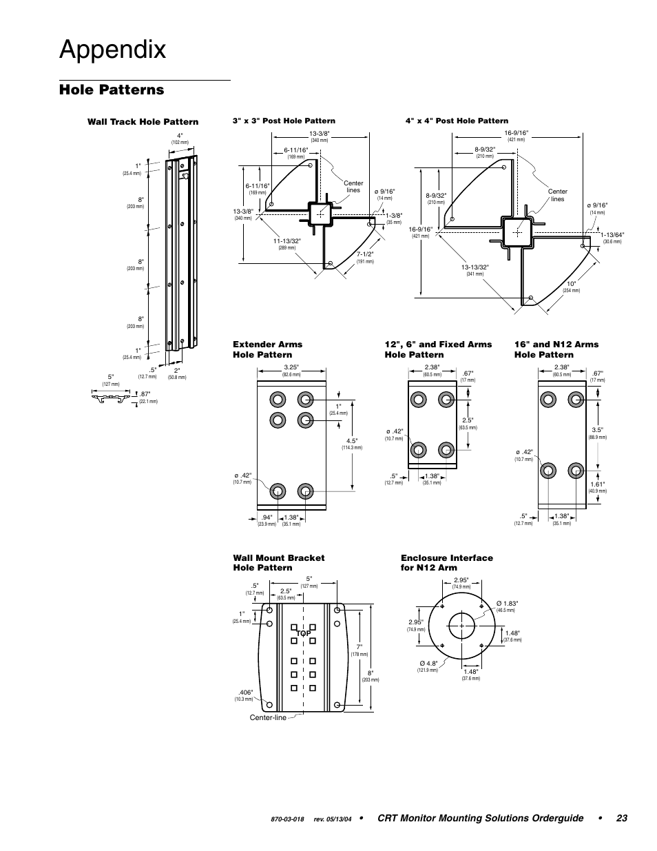 Appendix, Hole patterns, Crt monitor mounting solutions orderguide • 23 | Ergotron CRT Monitor User Manual | Page 23 / 28
