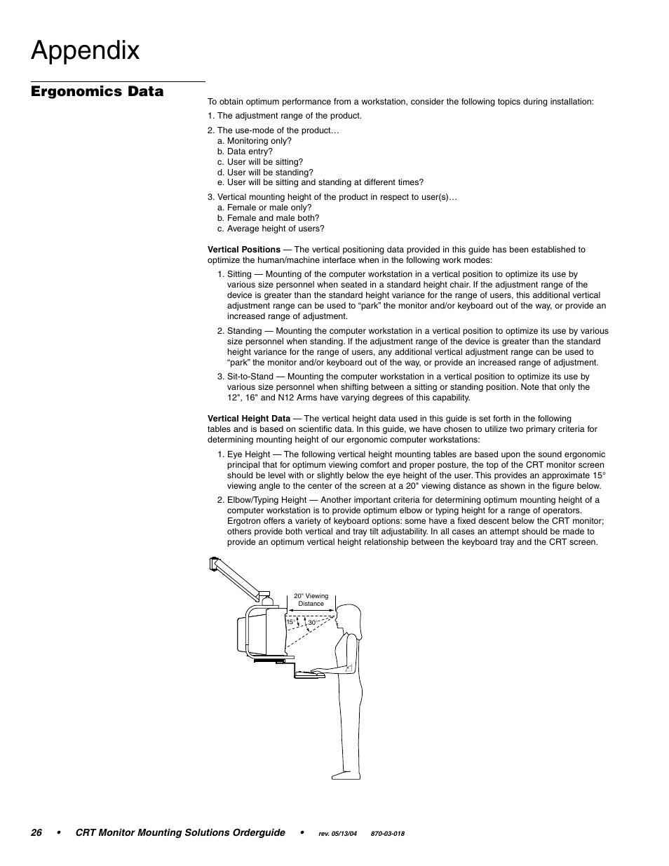 Appendix, Ergonomics data | Ergotron CRT Monitor User Manual | Page 26 / 28