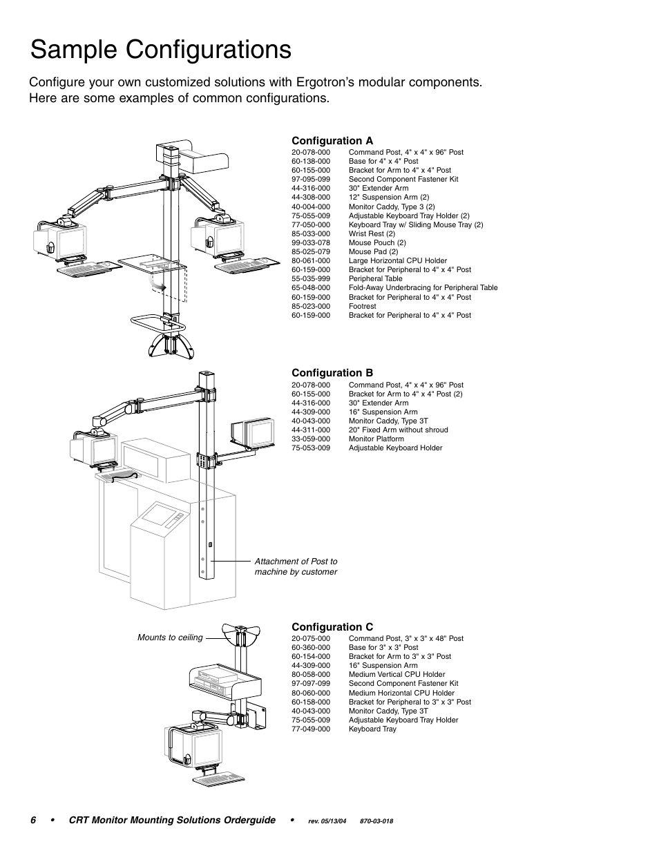 Sample configurations, Configuration a, Configuration c | Configuration b | Ergotron CRT Monitor User Manual | Page 6 / 28