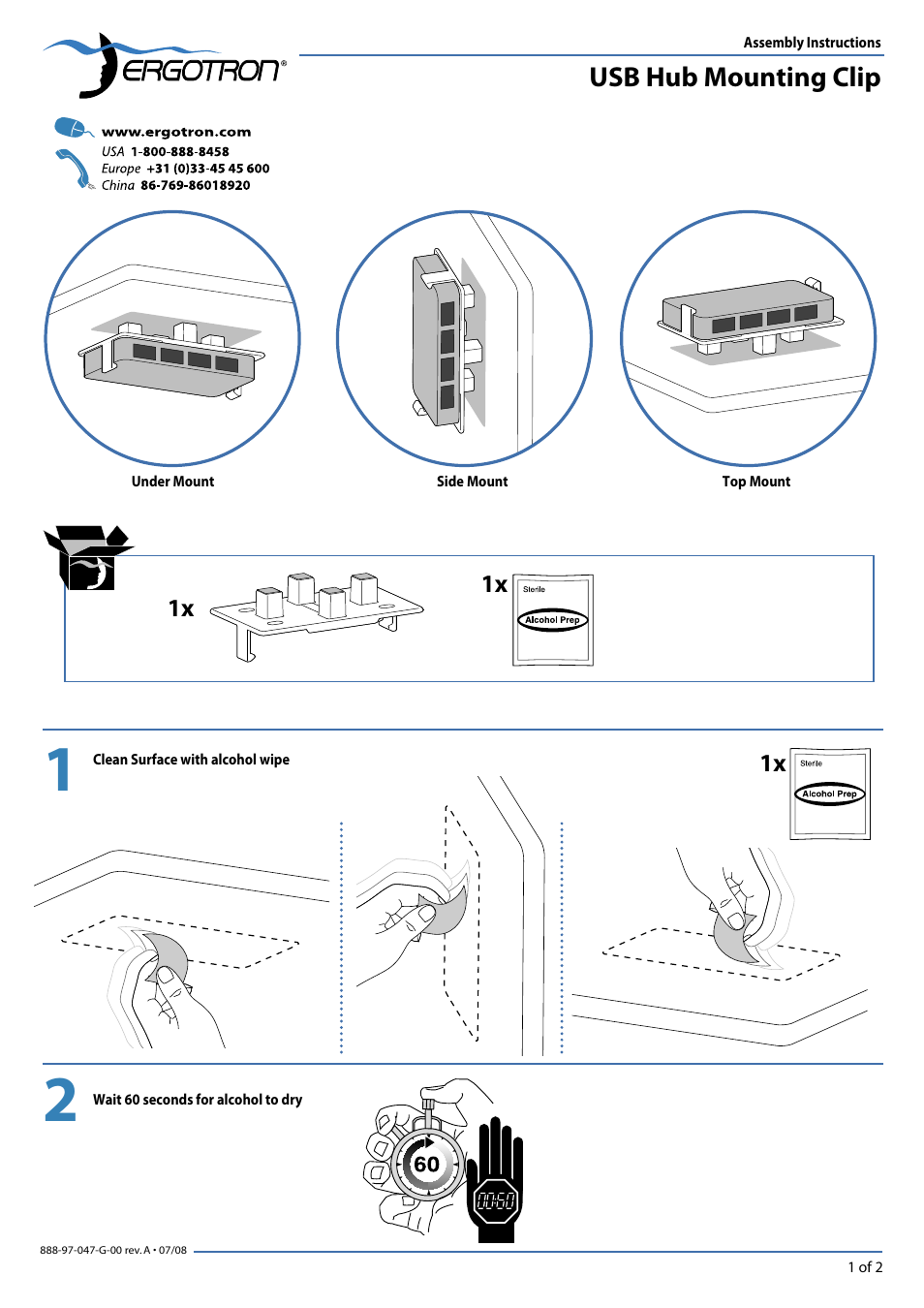 Ergotron USB Hub Mounting Clip User Manual | 2 pages