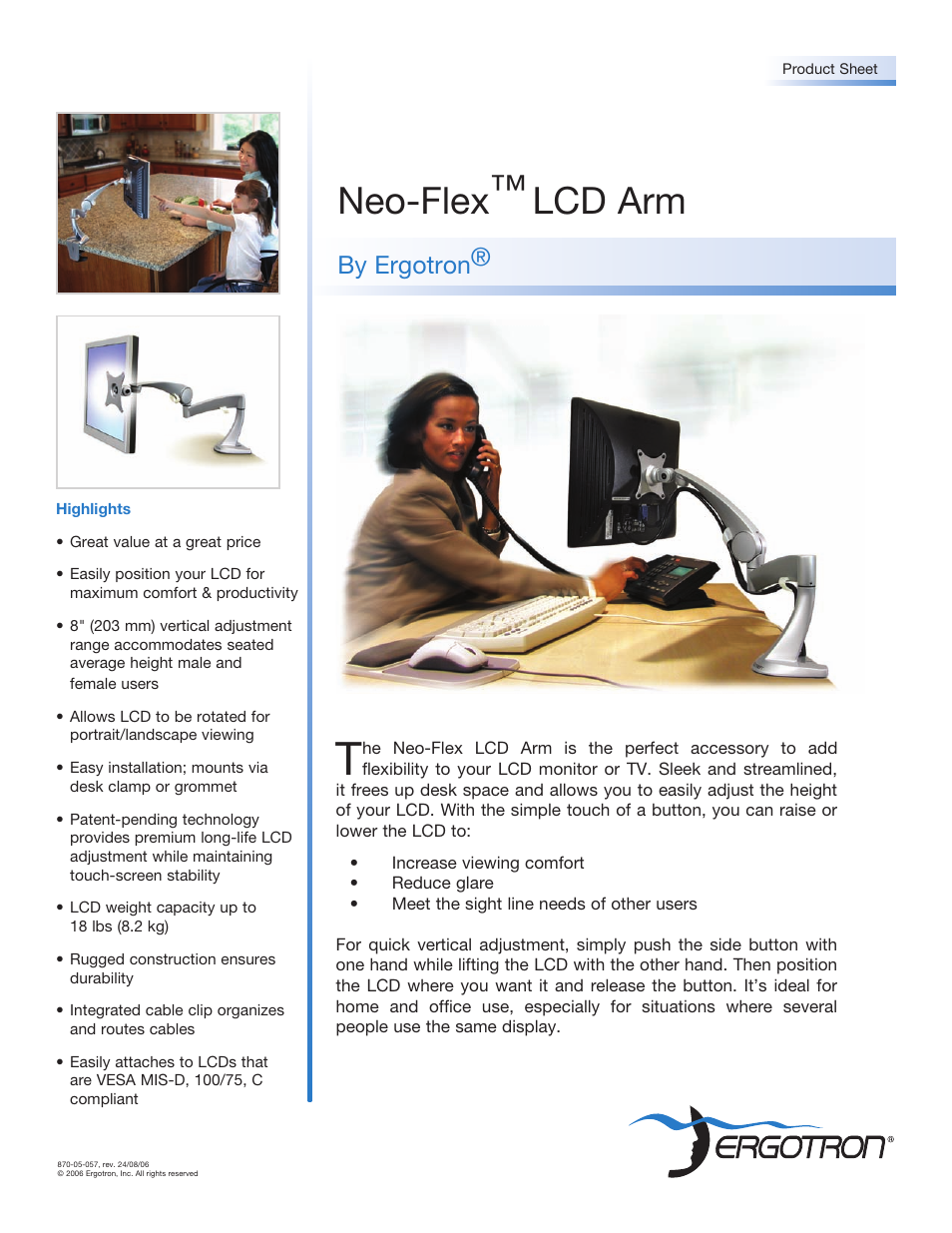 Ergotron Neo-Flex LCD Arm User Manual | 2 pages