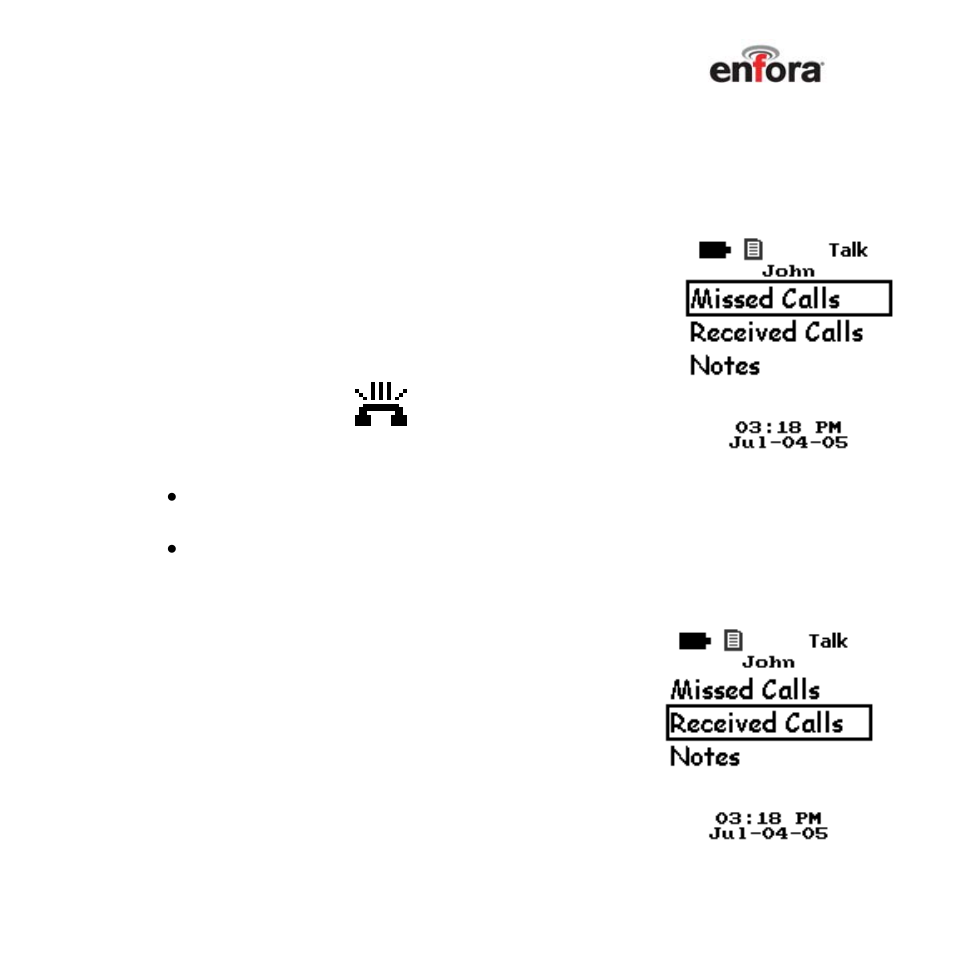 View your missed calls, View a list of calls received, Messages | Enfora TicTalk User Manual | Page 57 / 94