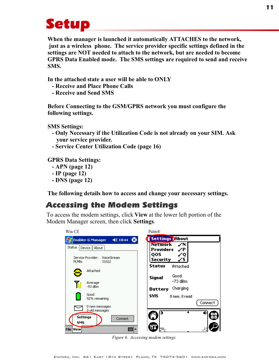 Setup, Accessing the modem settings | Enfora GSM0400 User Manual | Page 11 / 23
