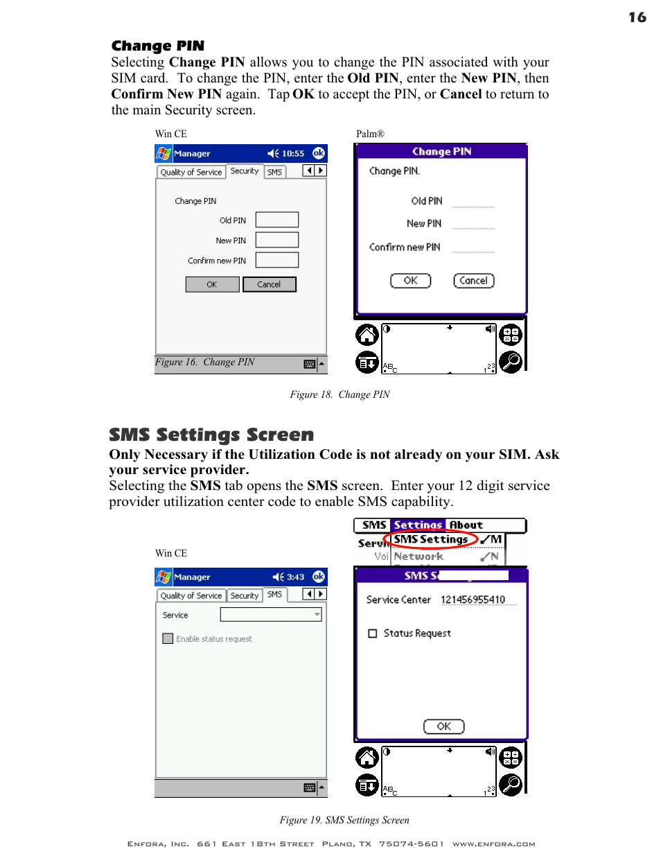 Sms settings screen | Enfora GSM0400 User Manual | Page 16 / 23