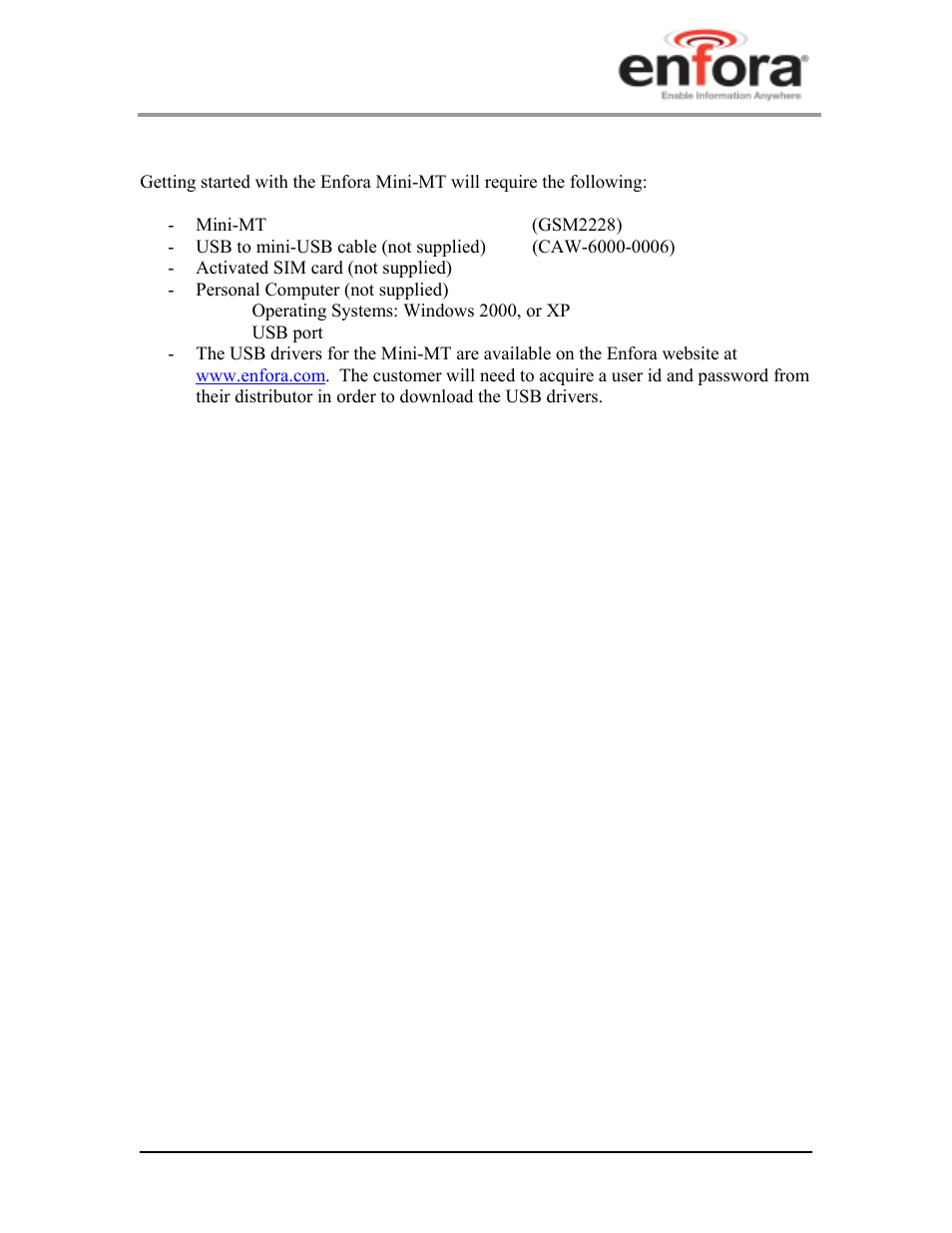 3 getting started, Getting started | Enfora GSM2228UG001 User Manual | Page 12 / 55