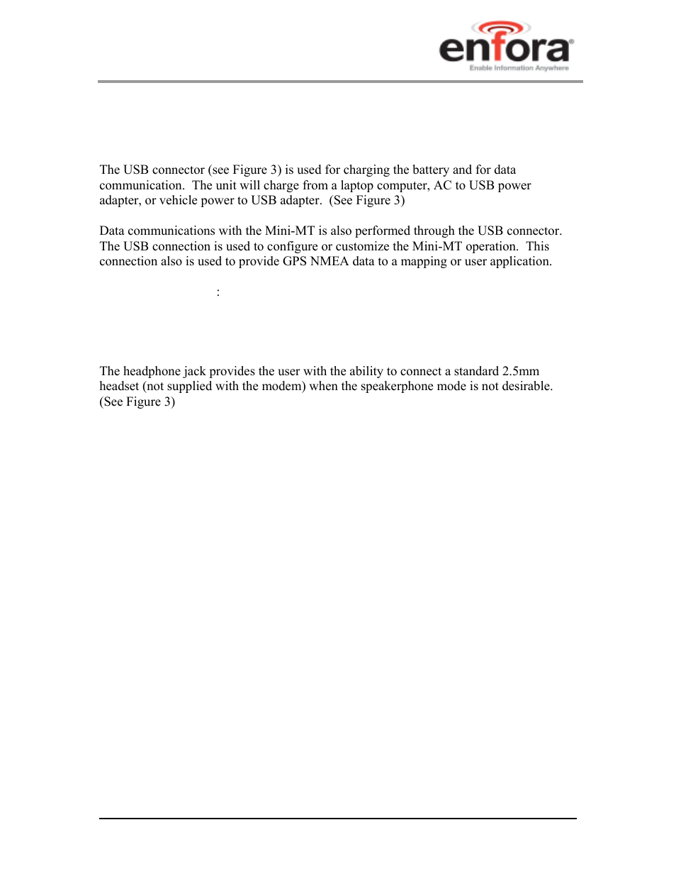 3 interconnections, 1 usb connection, 2 headphone jack | Nterconnections, Usb connection, Headphone jack | Enfora GSM2228UG001 User Manual | Page 17 / 55