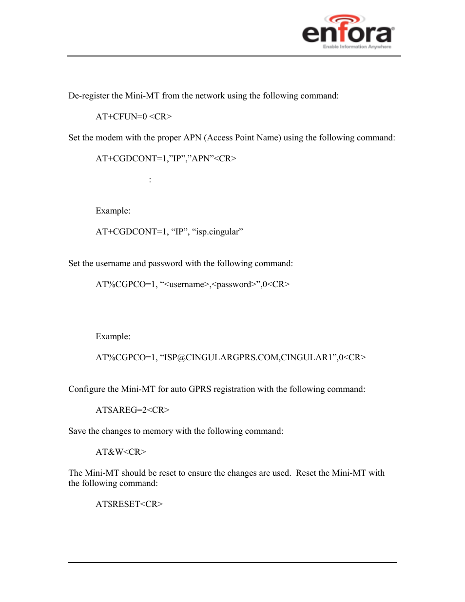 3 configure the modem to access the gprs network, Configure the modem to access the gprs network | Enfora GSM2228UG001 User Manual | Page 41 / 55