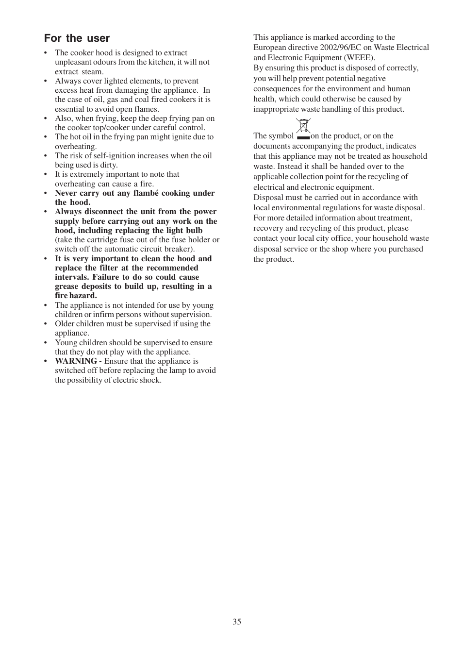 For the user | Electrolux EFCL 650-EFC 12011 User Manual | Page 35 / 80