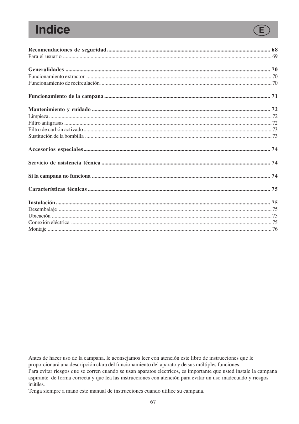 Indice | Electrolux EFCL 650-EFC 12011 User Manual | Page 67 / 80