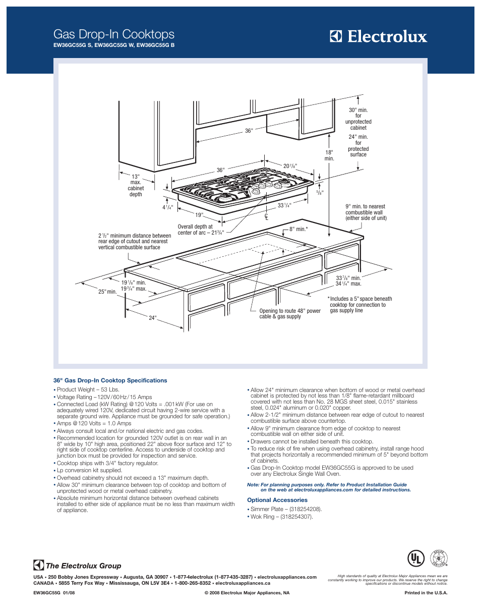 Gas drop-in cooktops | Electrolux MIN 2 MAX EW36GC55G W User Manual | Page 2 / 2