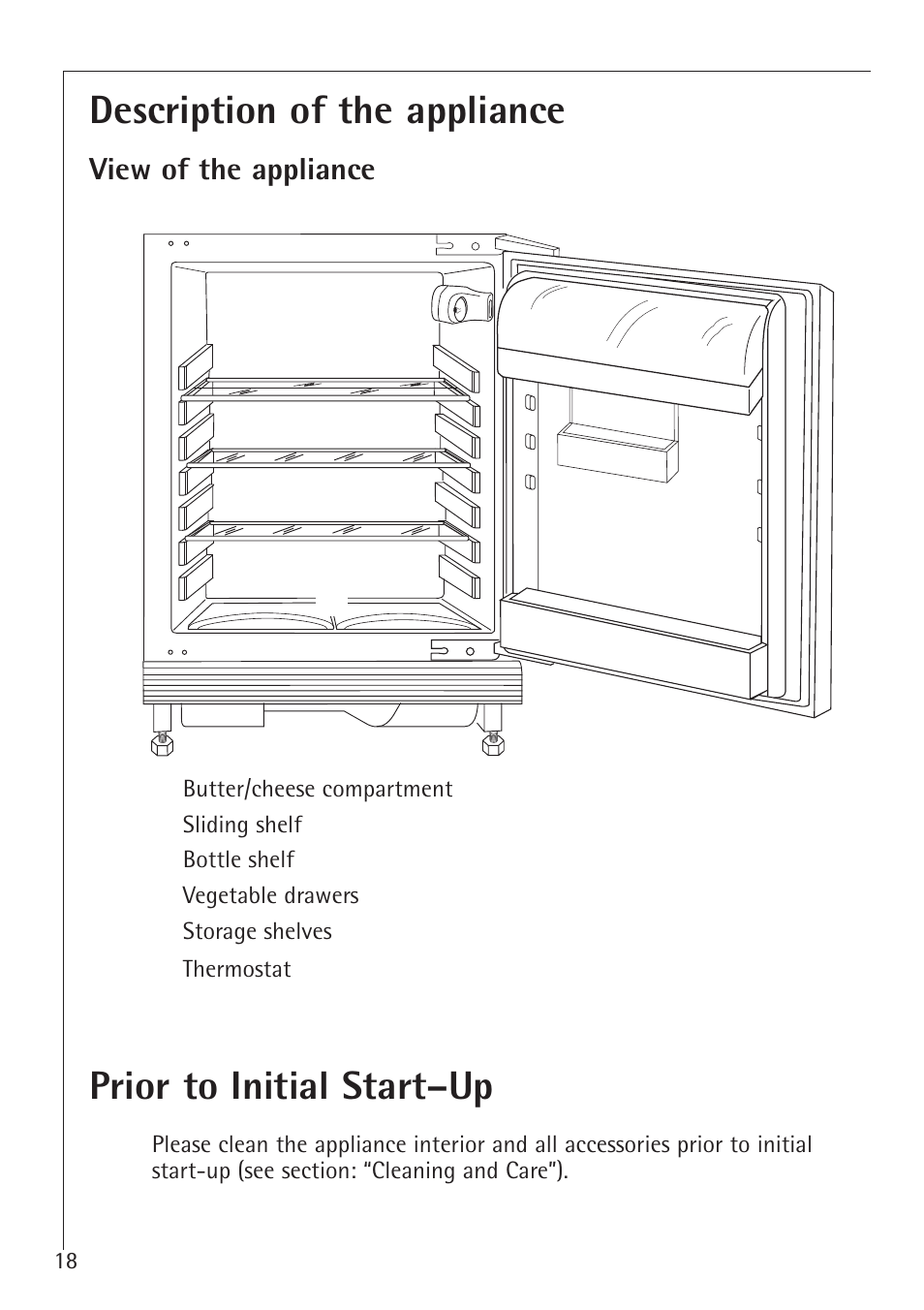 Description of the appliance, Prior to initial start–up | Electrolux 86000 i User Manual | Page 18 / 28