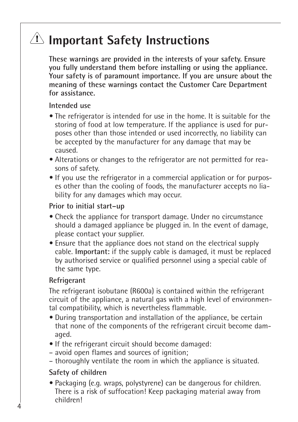 Important safety instructions | Electrolux 86000 i User Manual | Page 4 / 28