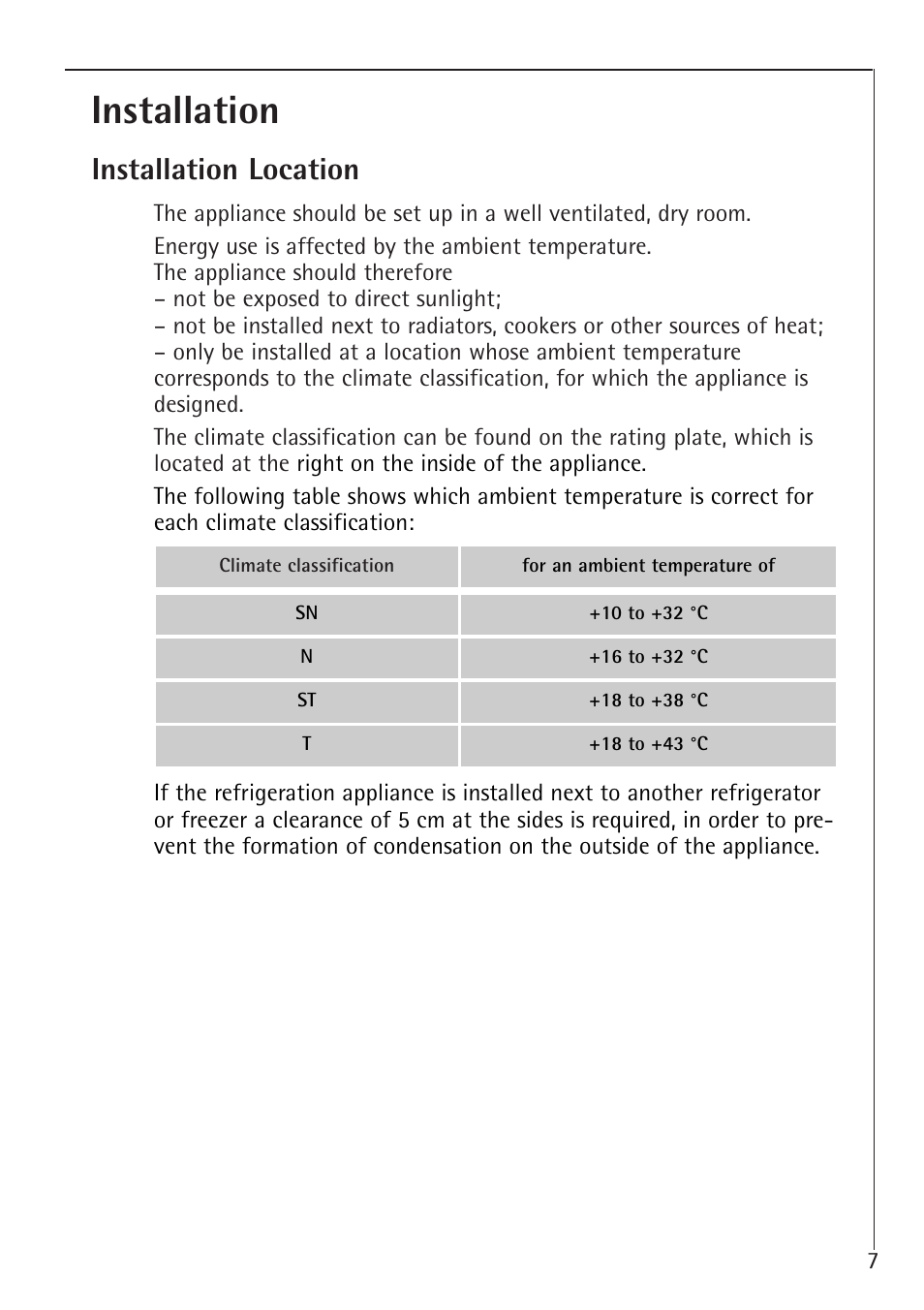 Installation, Installation location | Electrolux 86000 i User Manual | Page 7 / 28