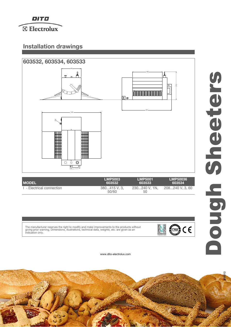 Dough sheeters, Installation drawings | Electrolux Dito LMP5003 User Manual | Page 3 / 3