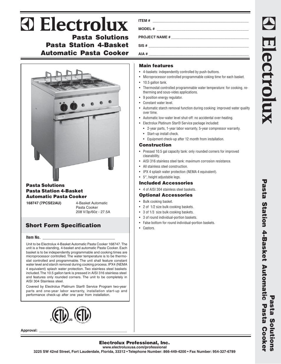 Electrolux 168747 (7PCSE2AU) User Manual | 2 pages