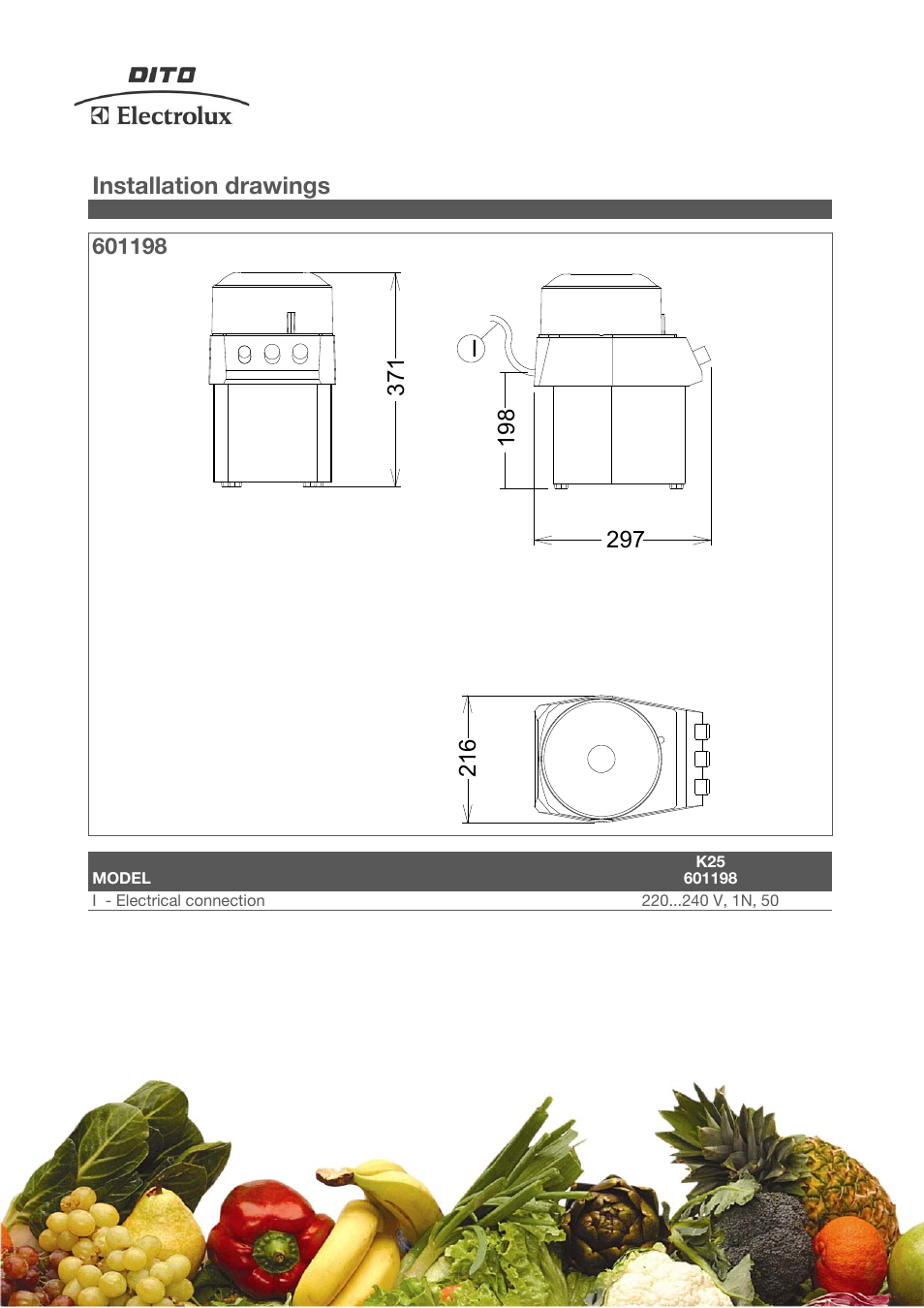 Installation drawings | Electrolux Dito 601198 User Manual | Page 3 / 4