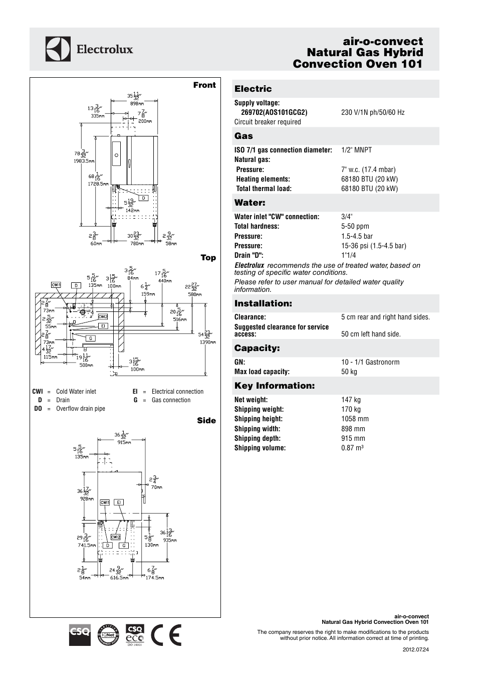 Electrolux Air-o-convect 101 User Manual | Page 2 / 3