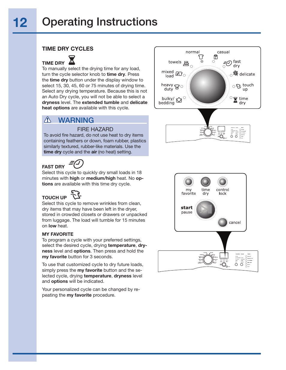 Operating instructions, Warning | Electrolux IQ-Touch 137018300 A User Manual | Page 12 / 24