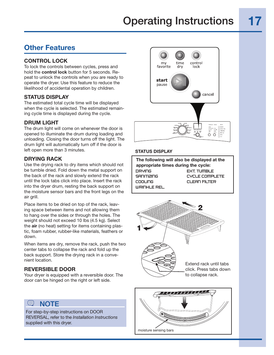 Operating instructions, Other features | Electrolux IQ-Touch 137018300 A User Manual | Page 17 / 24