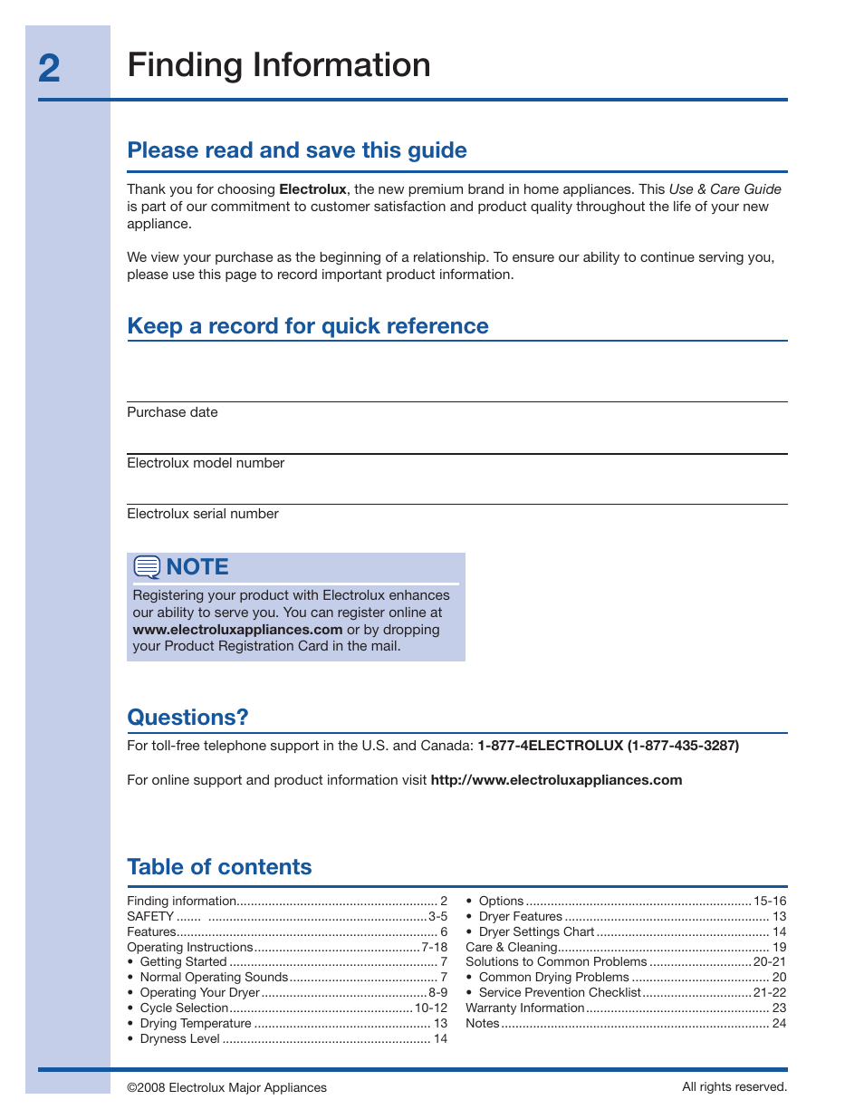 Electrolux IQ-Touch 137018300 A User Manual | Page 2 / 24