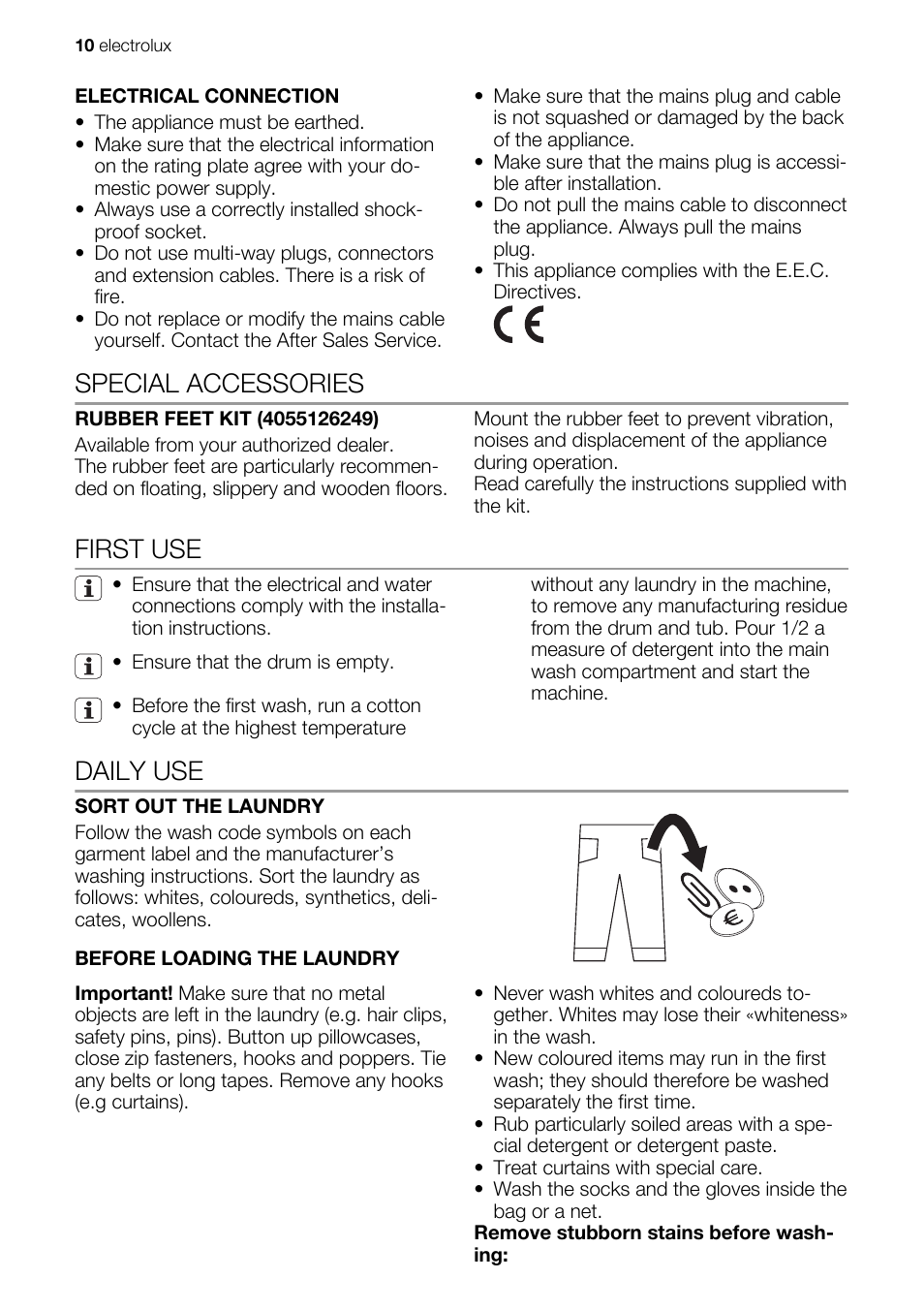 Special accessories, First use, Daily use | Electrolux EWP 86100 W User Manual | Page 10 / 28