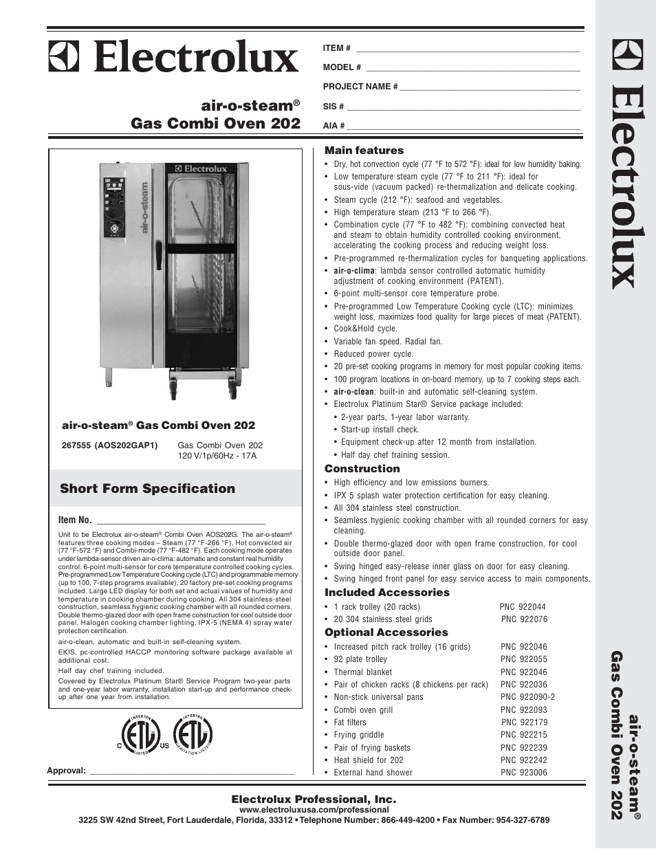 Electrolux Air-O-Steam AOS202G User Manual | 2 pages