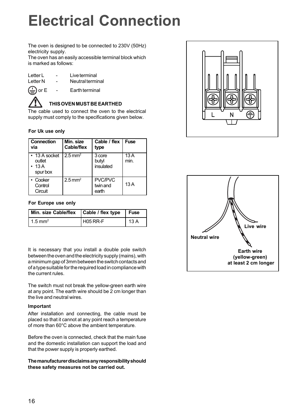 Electrical connection | Electrolux EOG 601 User Manual | Page 16 / 20