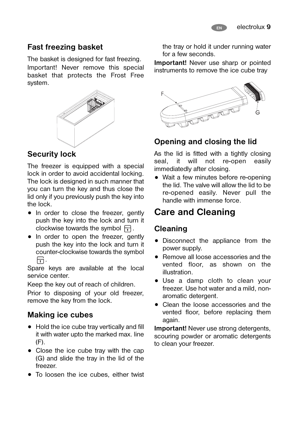 Care and cleaning | Electrolux ECF24460W User Manual | Page 9 / 16