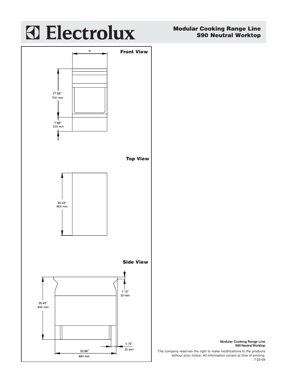Modular cooking range line s90 neutral worktop | Electrolux WNORAFOOOO User Manual | Page 2 / 2
