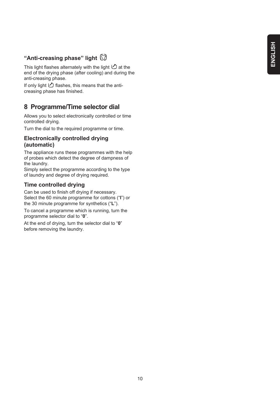 8 programme/time selector dial | Electrolux EDE 429E User Manual | Page 10 / 16
