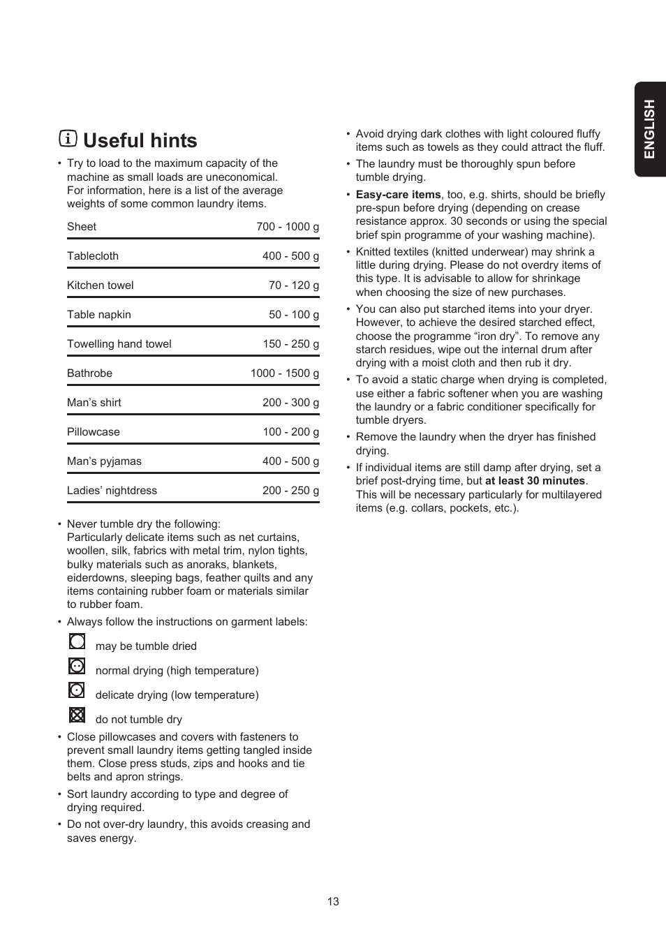 Useful hints | Electrolux EDE 429E User Manual | Page 13 / 16