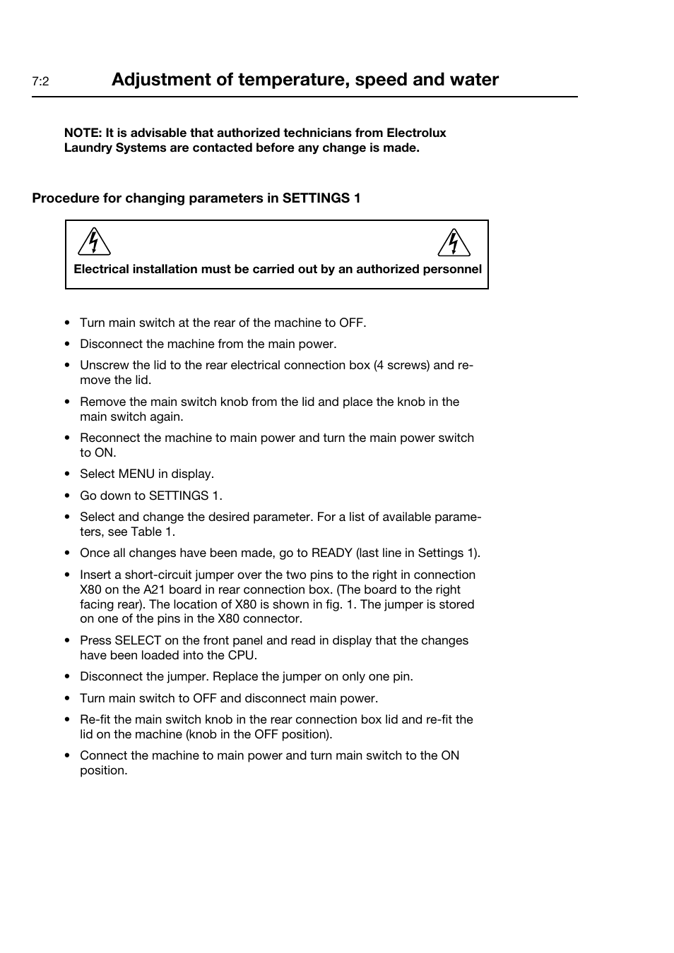 Adjustment of temperature, speed and water | Electrolux FOM 71 CLS User Manual | Page 28 / 164