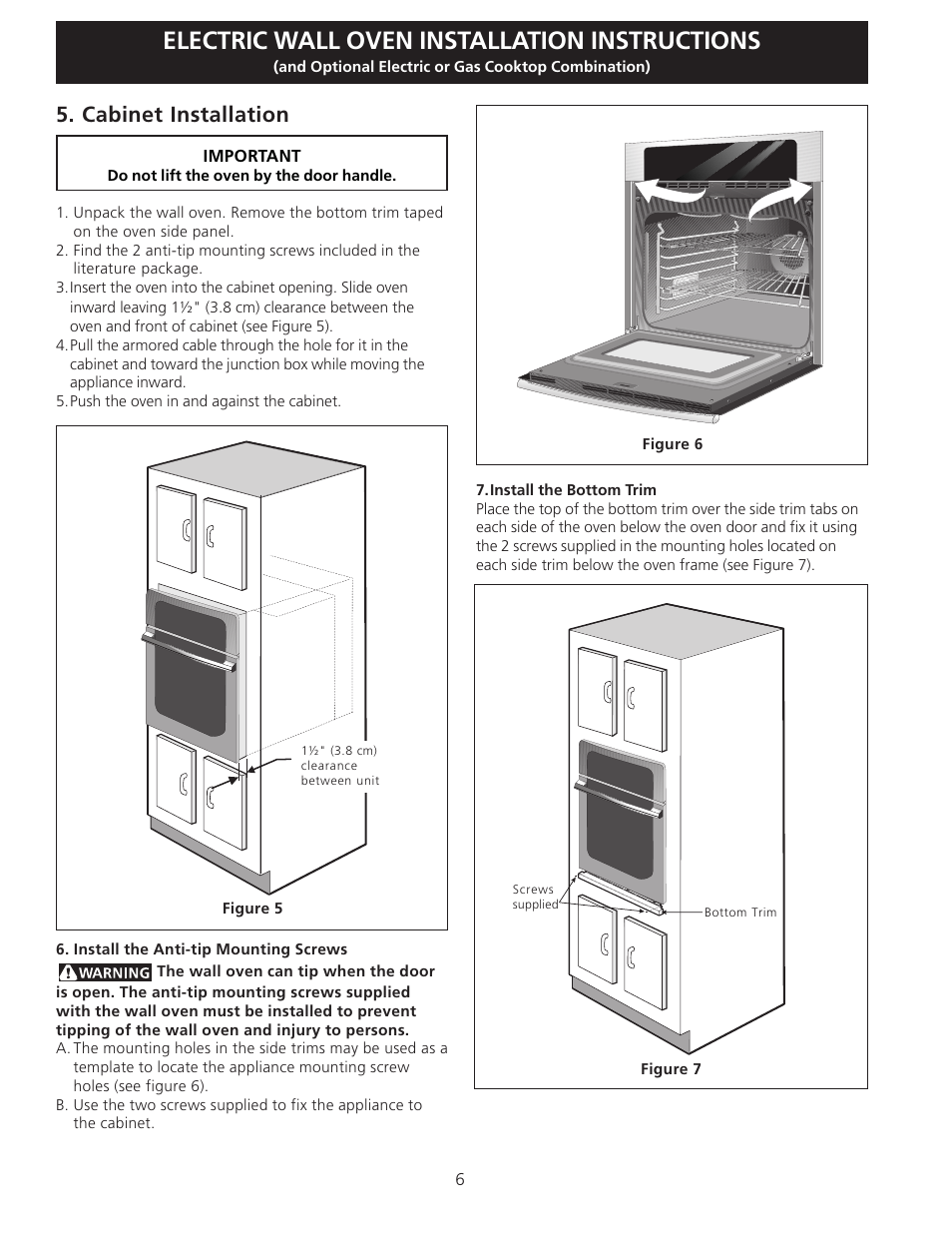 Electric wall oven installation instructions, Cabinet installation | Electrolux C User Manual | Page 6 / 24