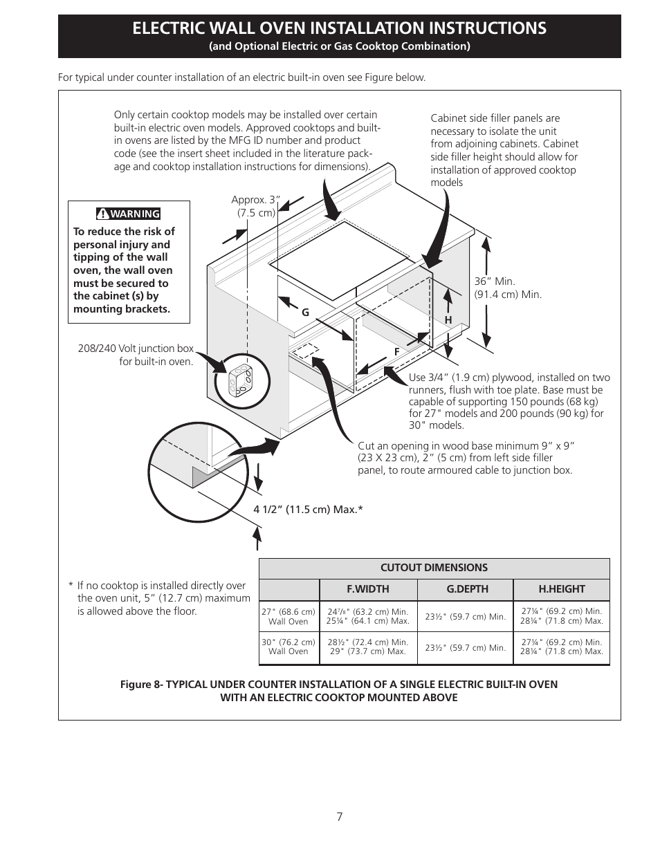 Electric wall oven installation instructions | Electrolux C User Manual | Page 7 / 24