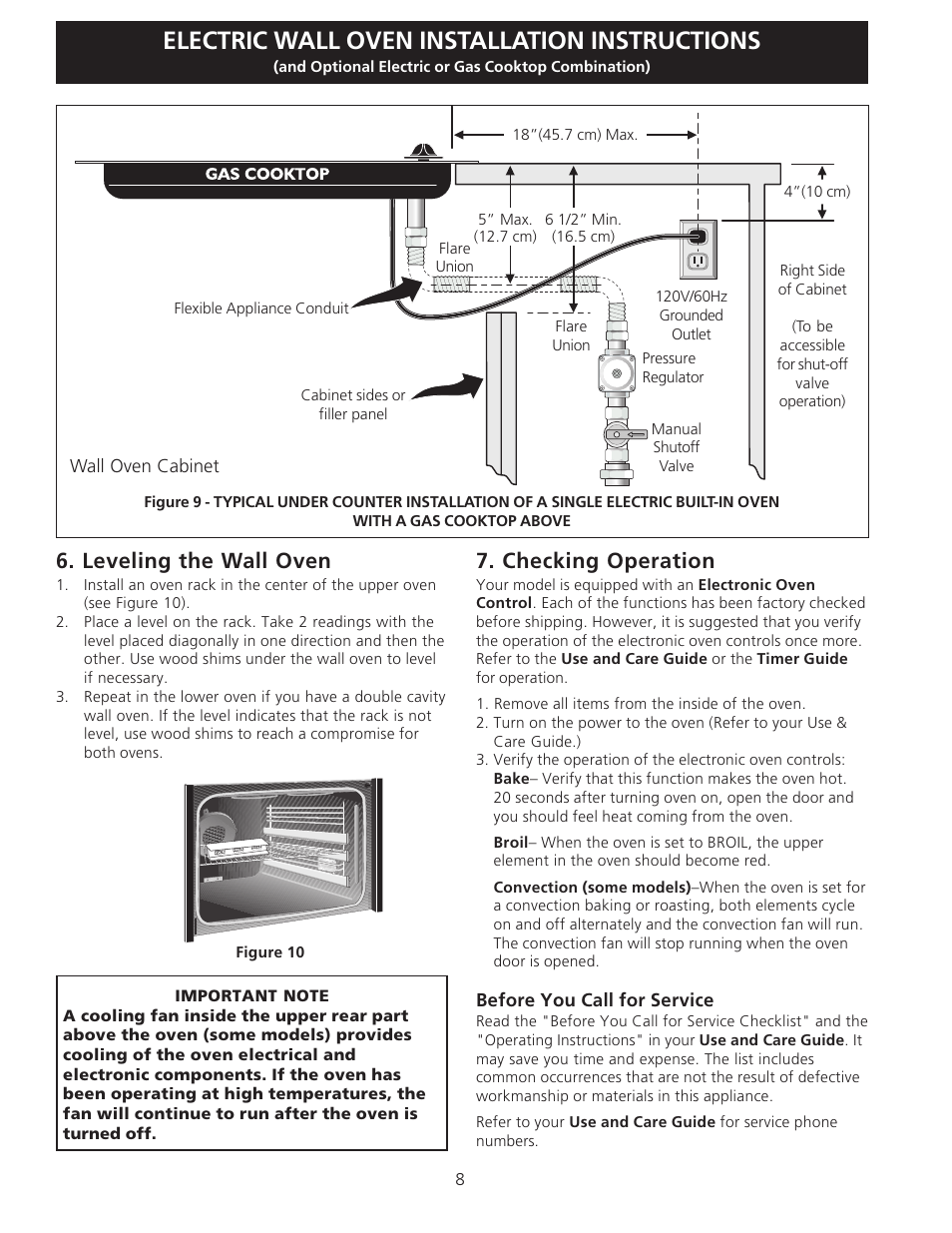 Electric wall oven installation instructions, Checking operation, Leveling the wall oven | Electrolux C User Manual | Page 8 / 24