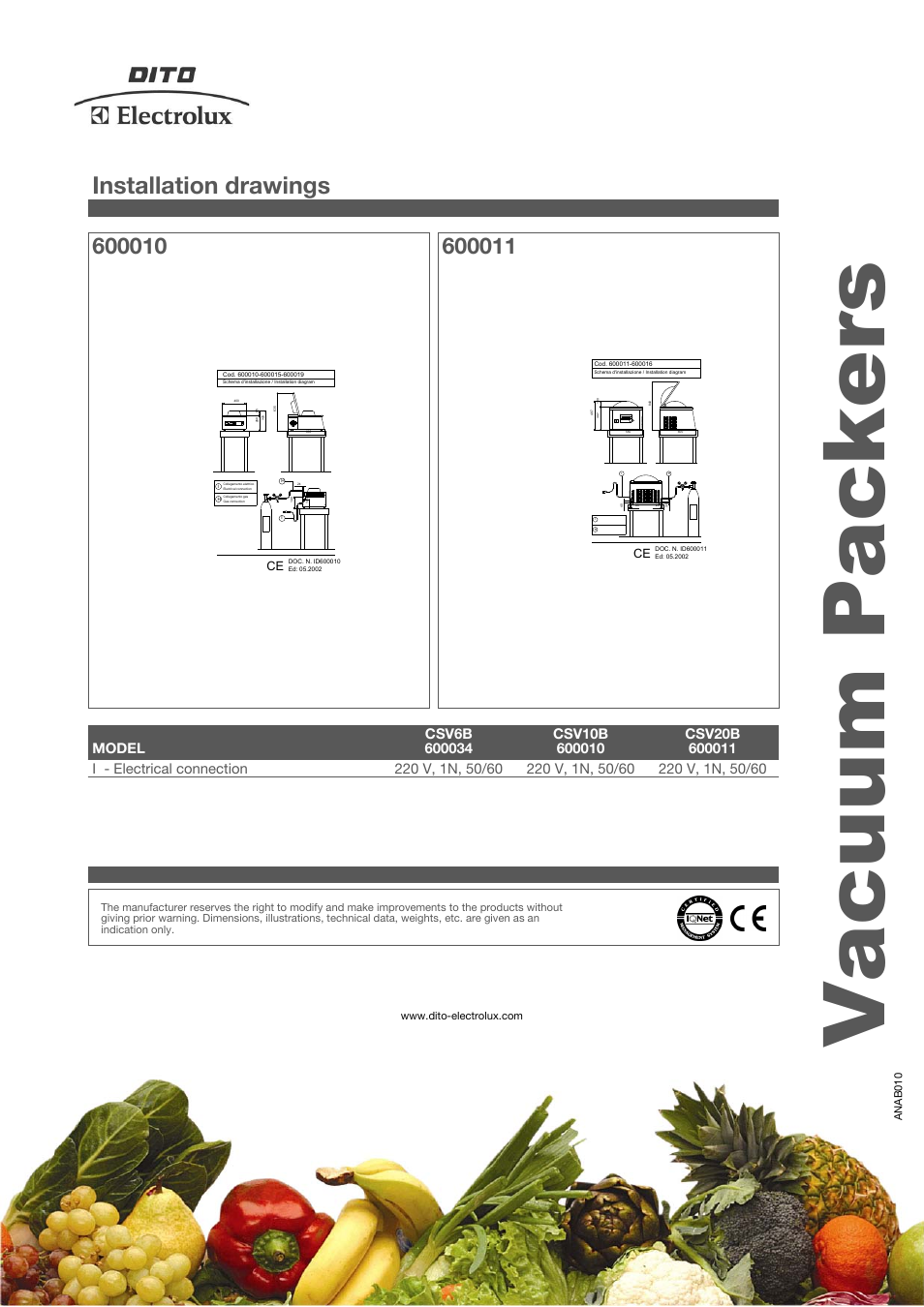 Vacuum packers, Installation drawings | Electrolux Dito 600010 User Manual | Page 3 / 3