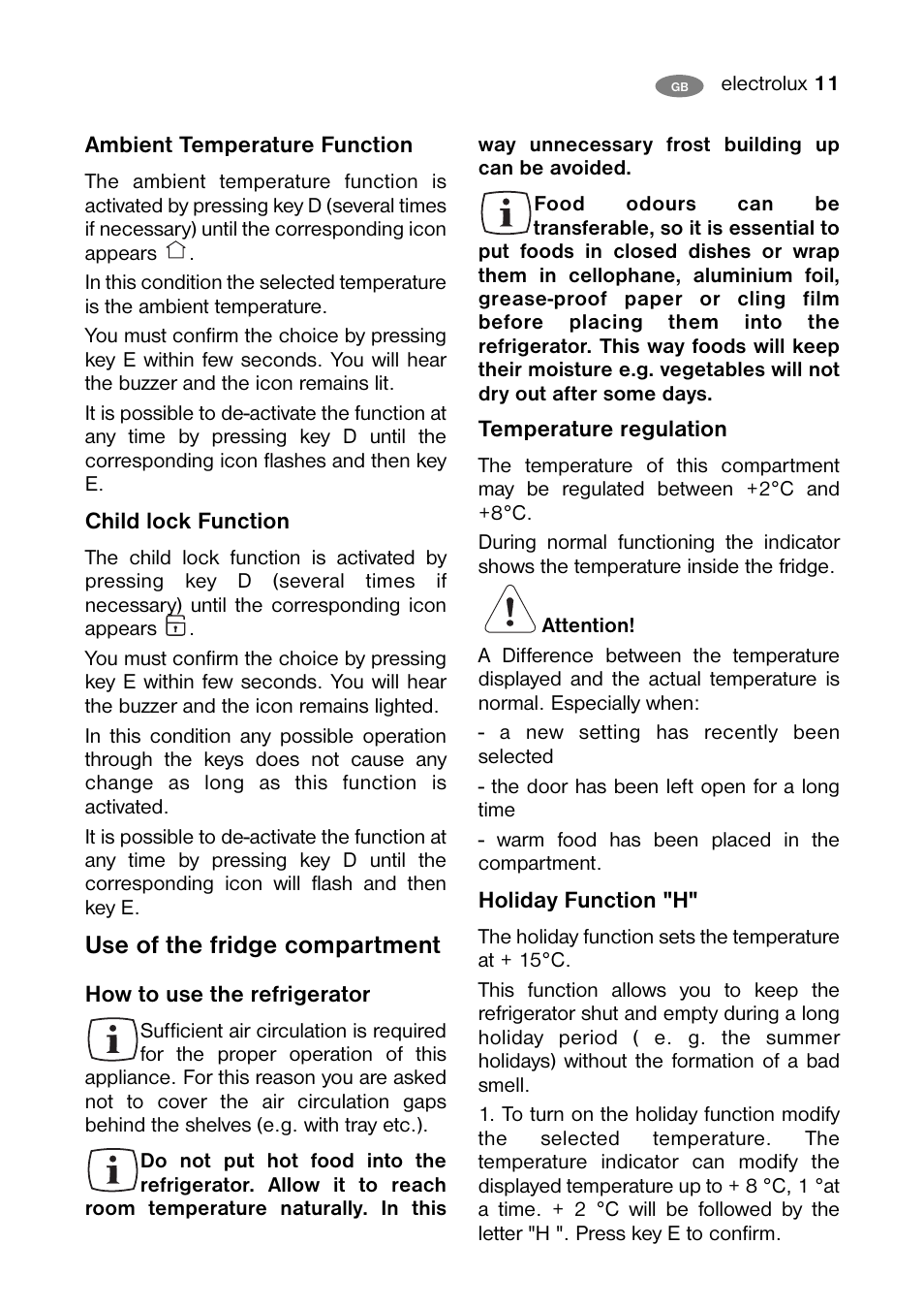 Use of the fridge compartment | Electrolux ENB 40405 W User Manual | Page 11 / 40