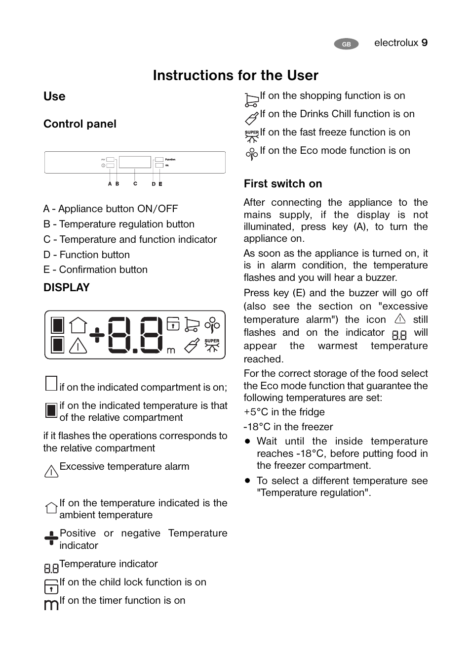 Instructions for the user | Electrolux ENB 40405 W User Manual | Page 9 / 40