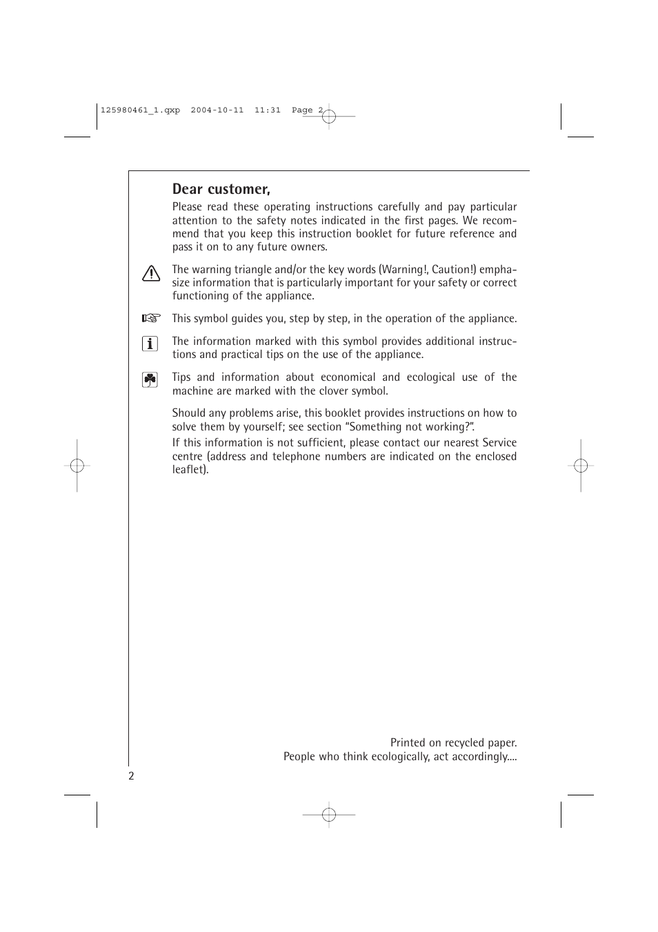 Dear customer | Electrolux T37400 User Manual | Page 2 / 28