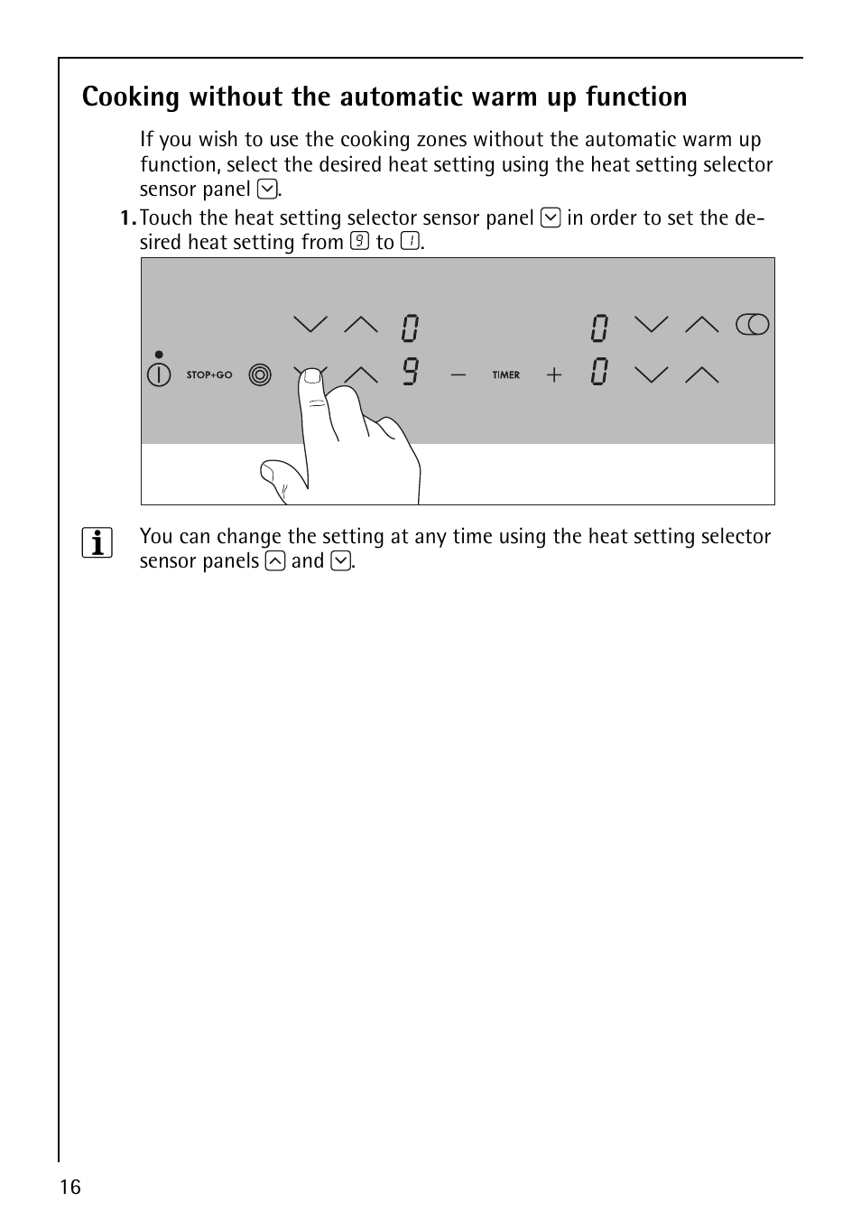 Cooking without the automatic warm up function | Electrolux 66201 KF-N User Manual | Page 16 / 36