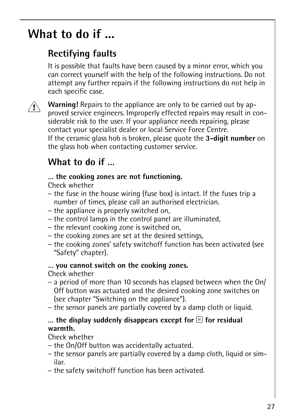 What to do if, Rectifying faults | Electrolux 66201 KF-N User Manual | Page 27 / 36