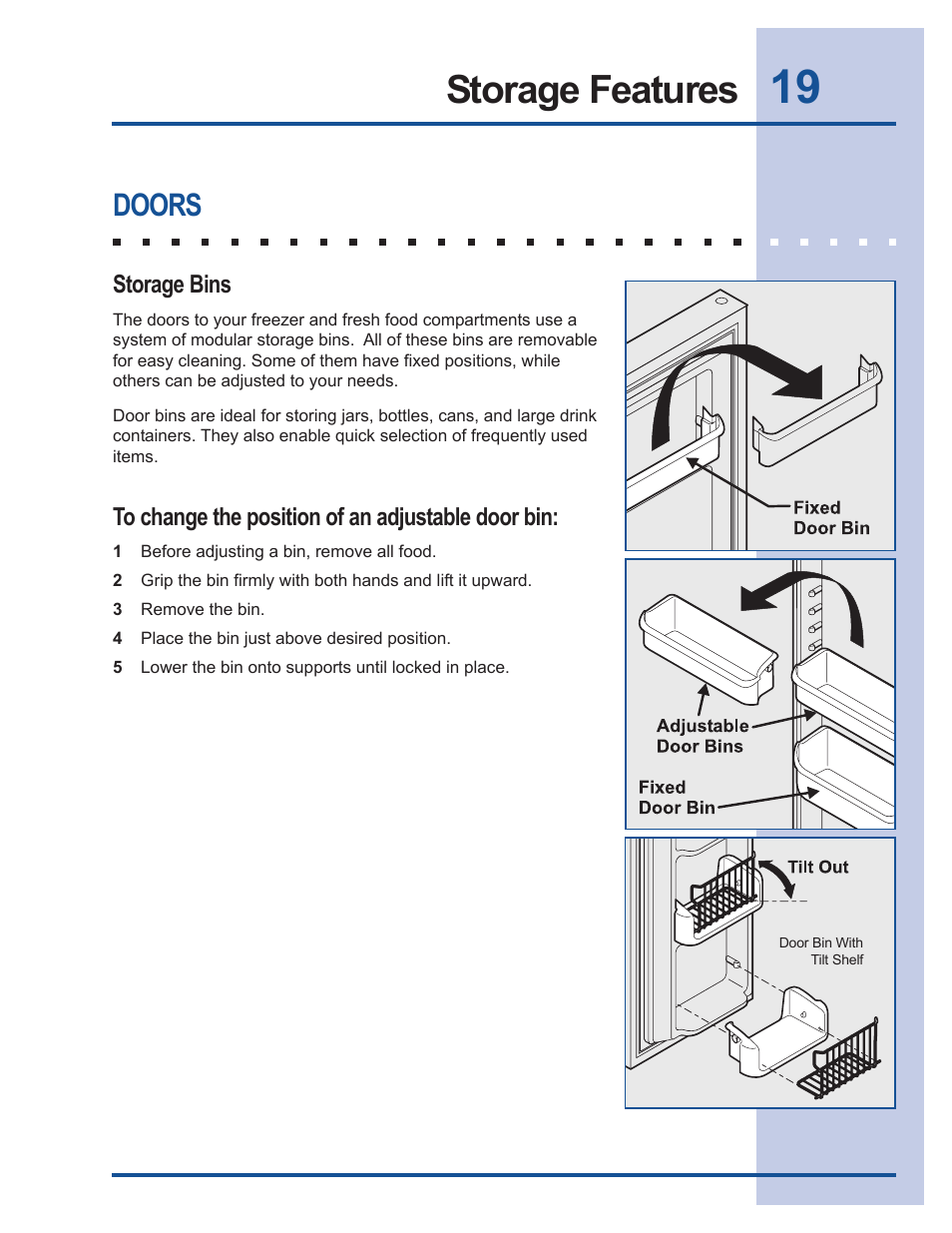 Storage features, Doors | Electrolux 241540105 (0612) User Manual | Page 19 / 42