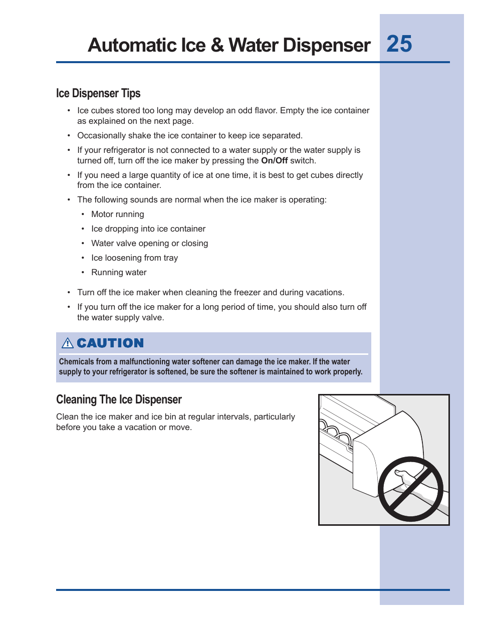 Automatic ice & water dispenser | Electrolux 241540105 (0612) User Manual | Page 25 / 42
