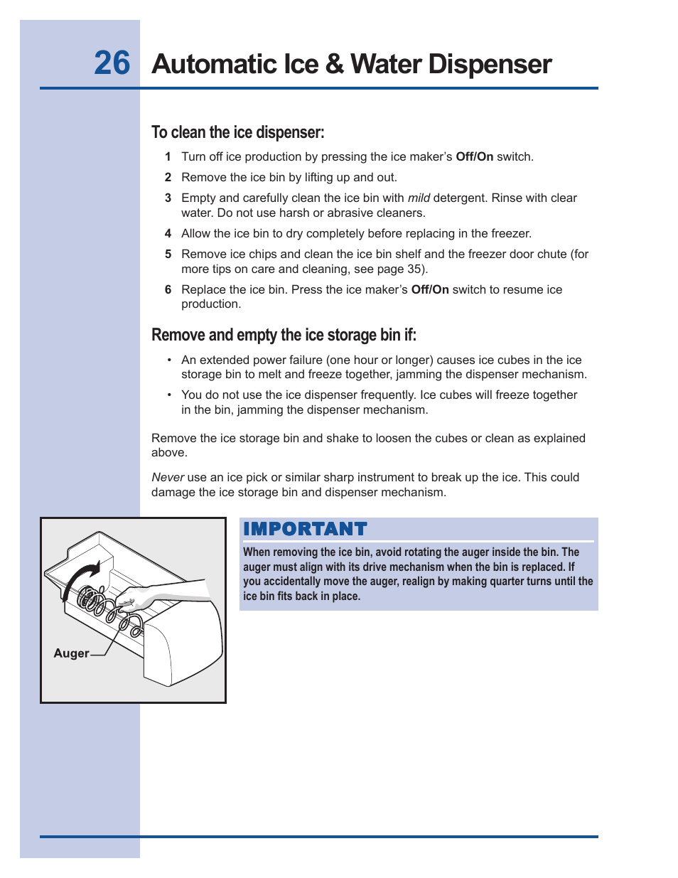 Automatic ice & water dispenser | Electrolux 241540105 (0612) User Manual | Page 26 / 42