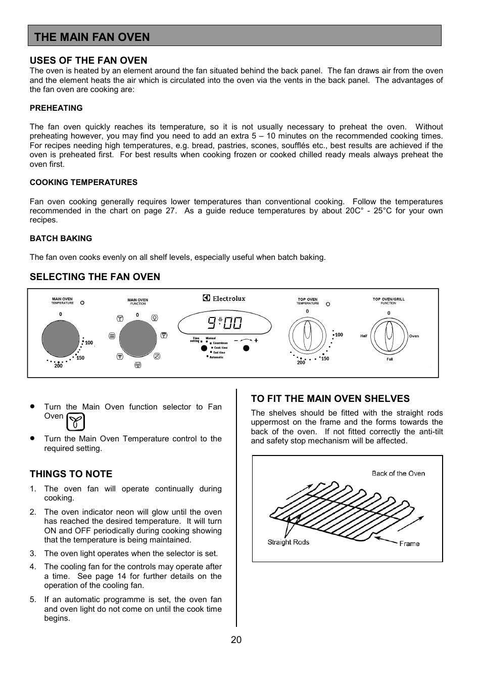 The main fan oven | Electrolux EOD 984 User Manual | Page 20 / 40