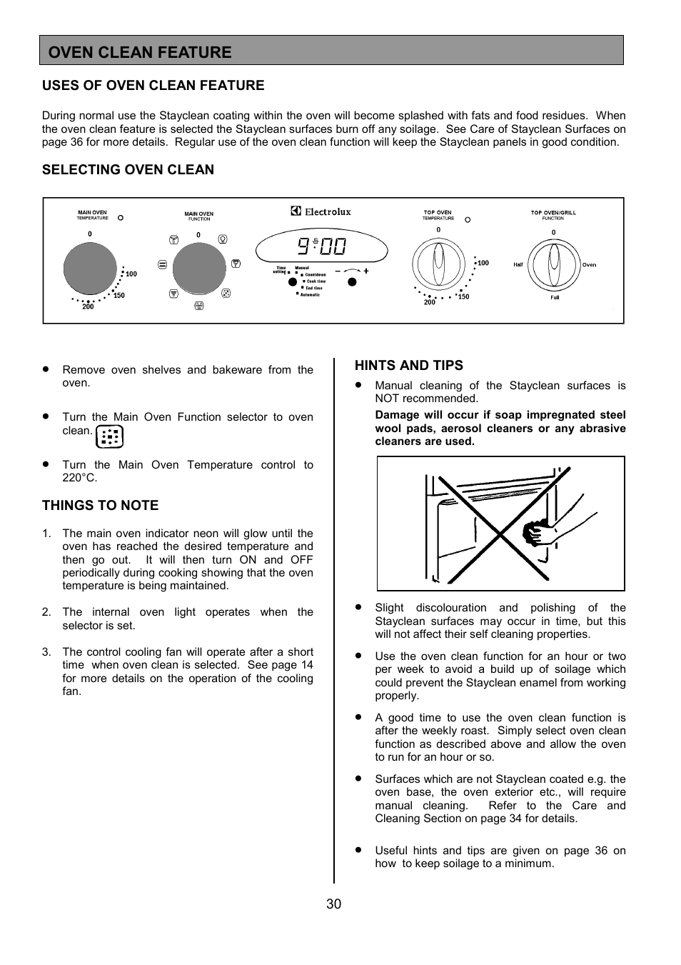 Oven clean feature | Electrolux EOD 984 User Manual | Page 30 / 40