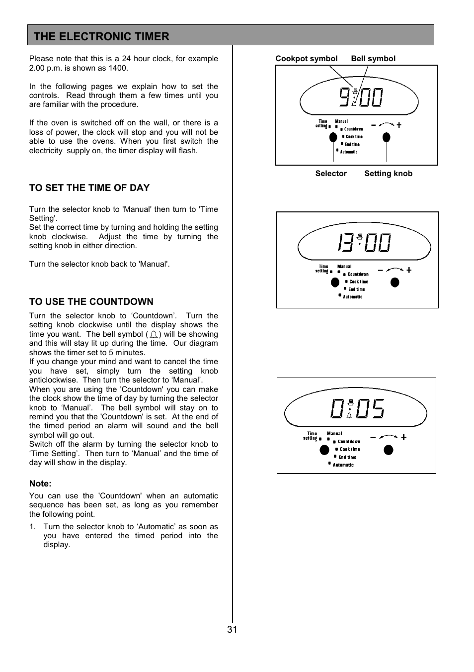 The electronic timer | Electrolux EOD 984 User Manual | Page 31 / 40